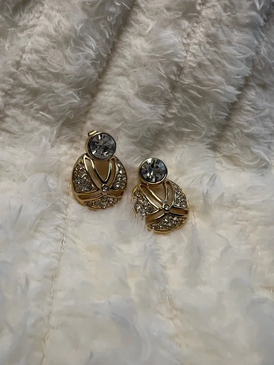 Vintage Gold Tone Crystal Drop Earrings EUC - Picture 4 of 4